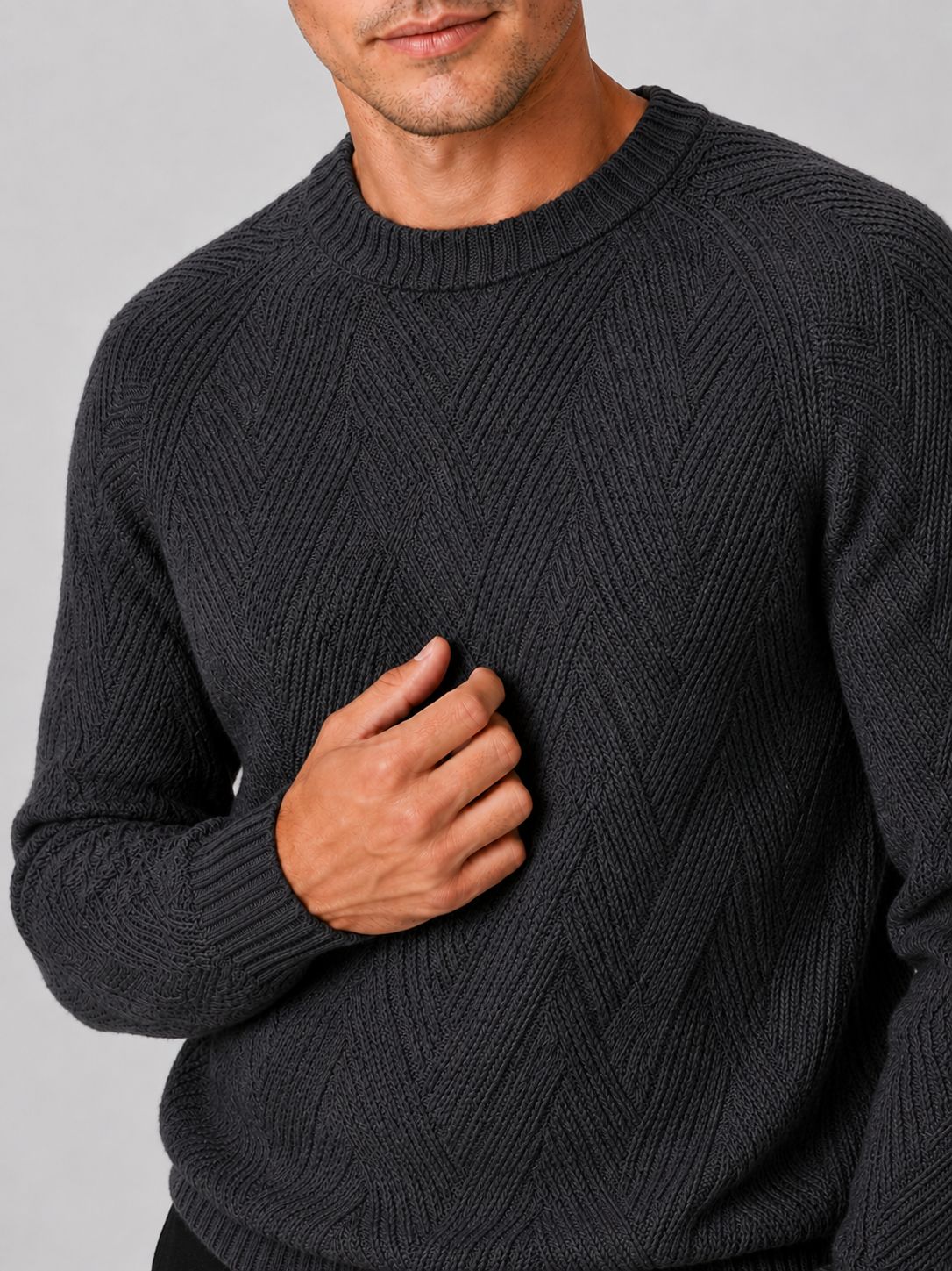 Men's crewneck sweater – Gray detail view – Edward & Lawsen