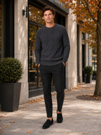 Men's crewneck sweater – Gray lifestyle view – Edward & Lawsen