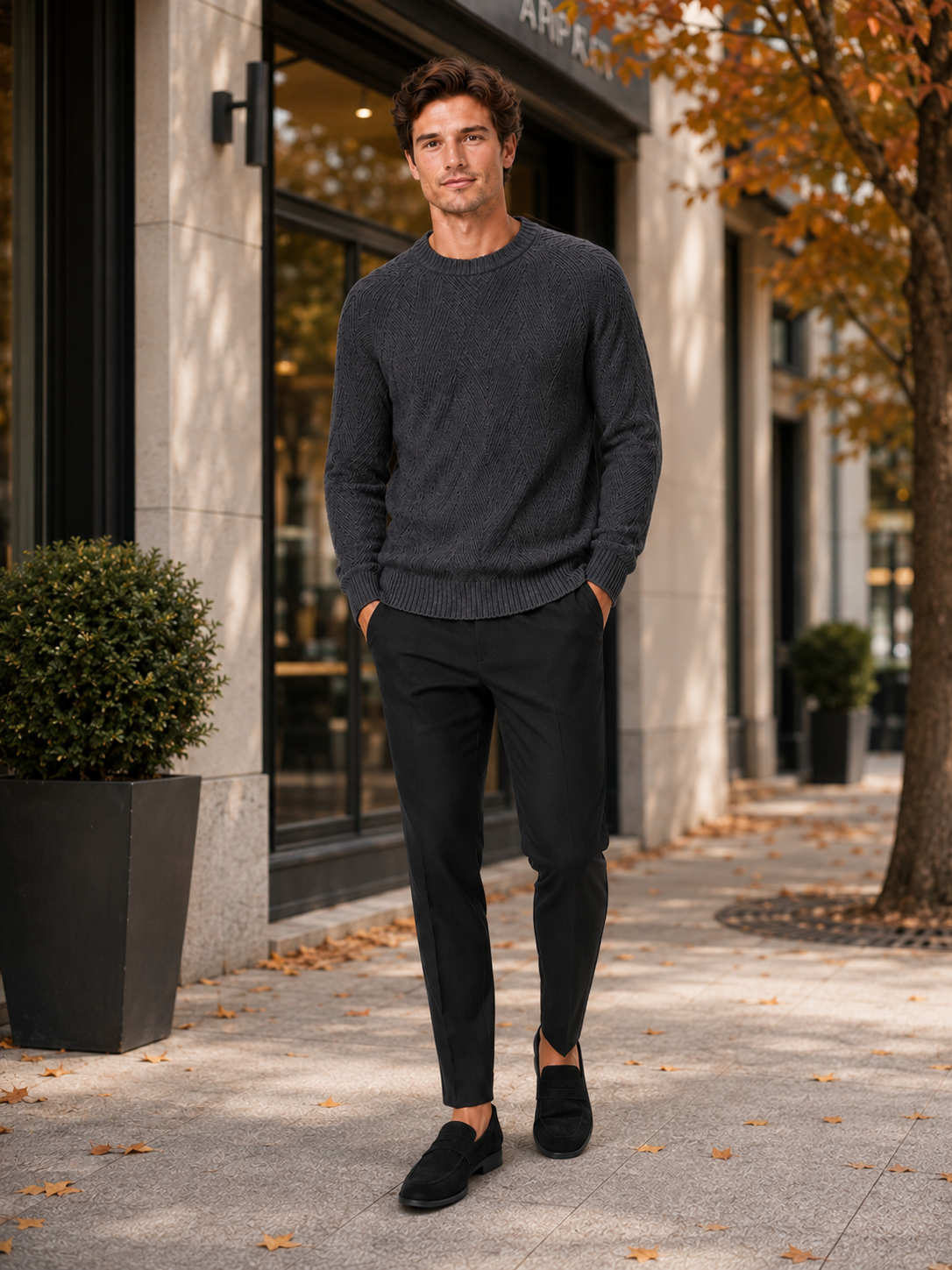 Men's crewneck sweater – Gray lifestyle view – Edward & Lawsen