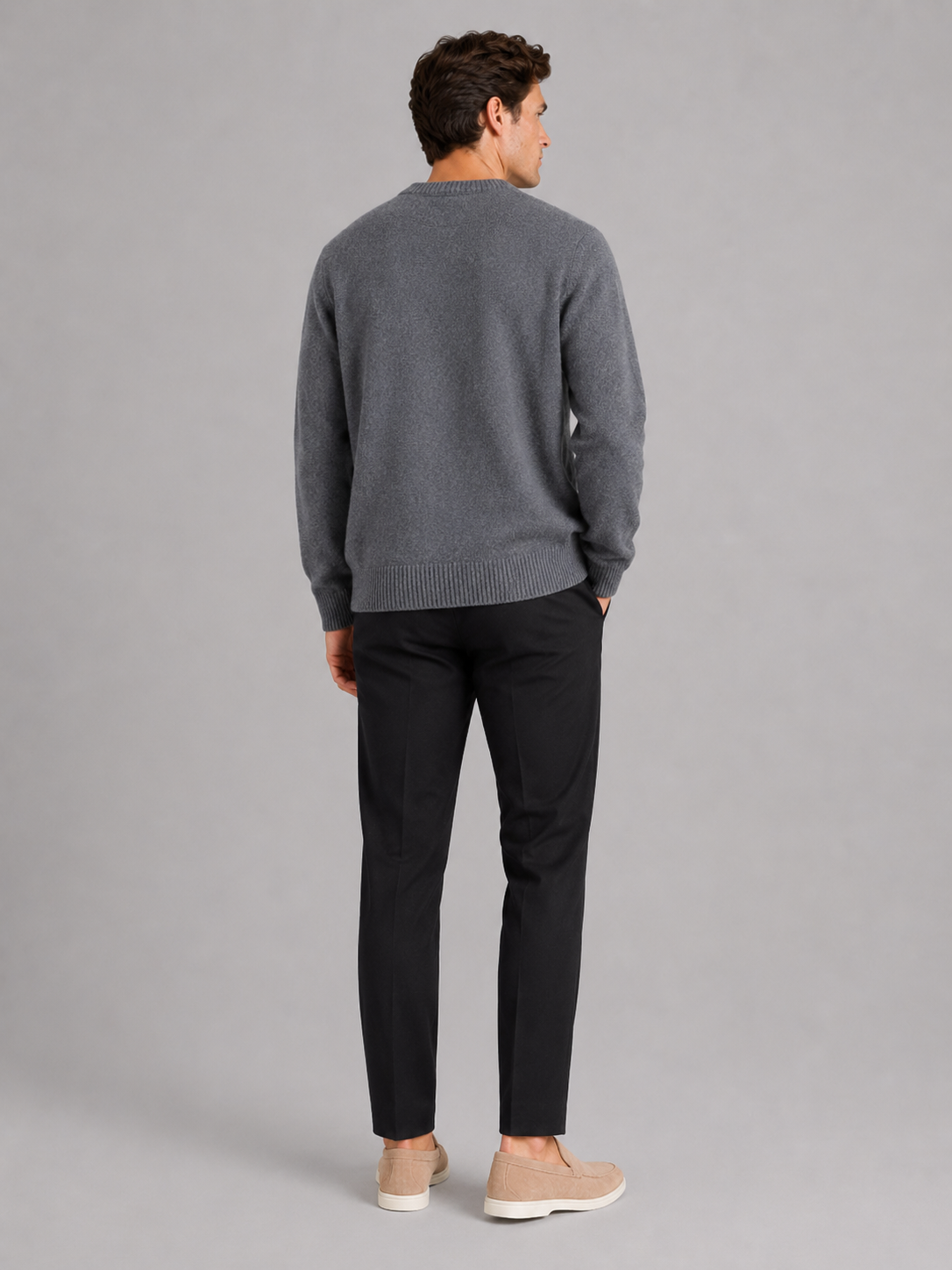 Men's wool crewneck sweater – Gray back view – Edward & Lawsen