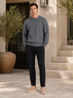 Men's wool crewneck sweater – Gray lifestyle view – Edward & Lawsen