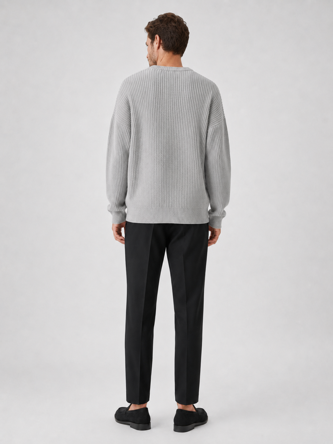 Men's crew neck sweater – Gray back view – Edward & Lawsen