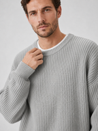 Men's crew neck sweater – Gray detail view – Edward & Lawsen