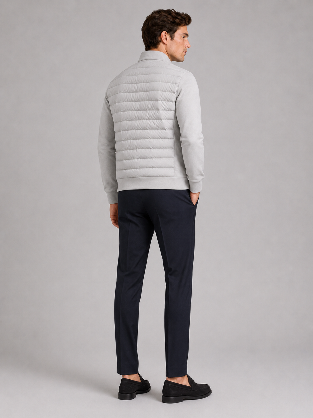Men's down fall jacket – Gray back view – Edward & Lawsen