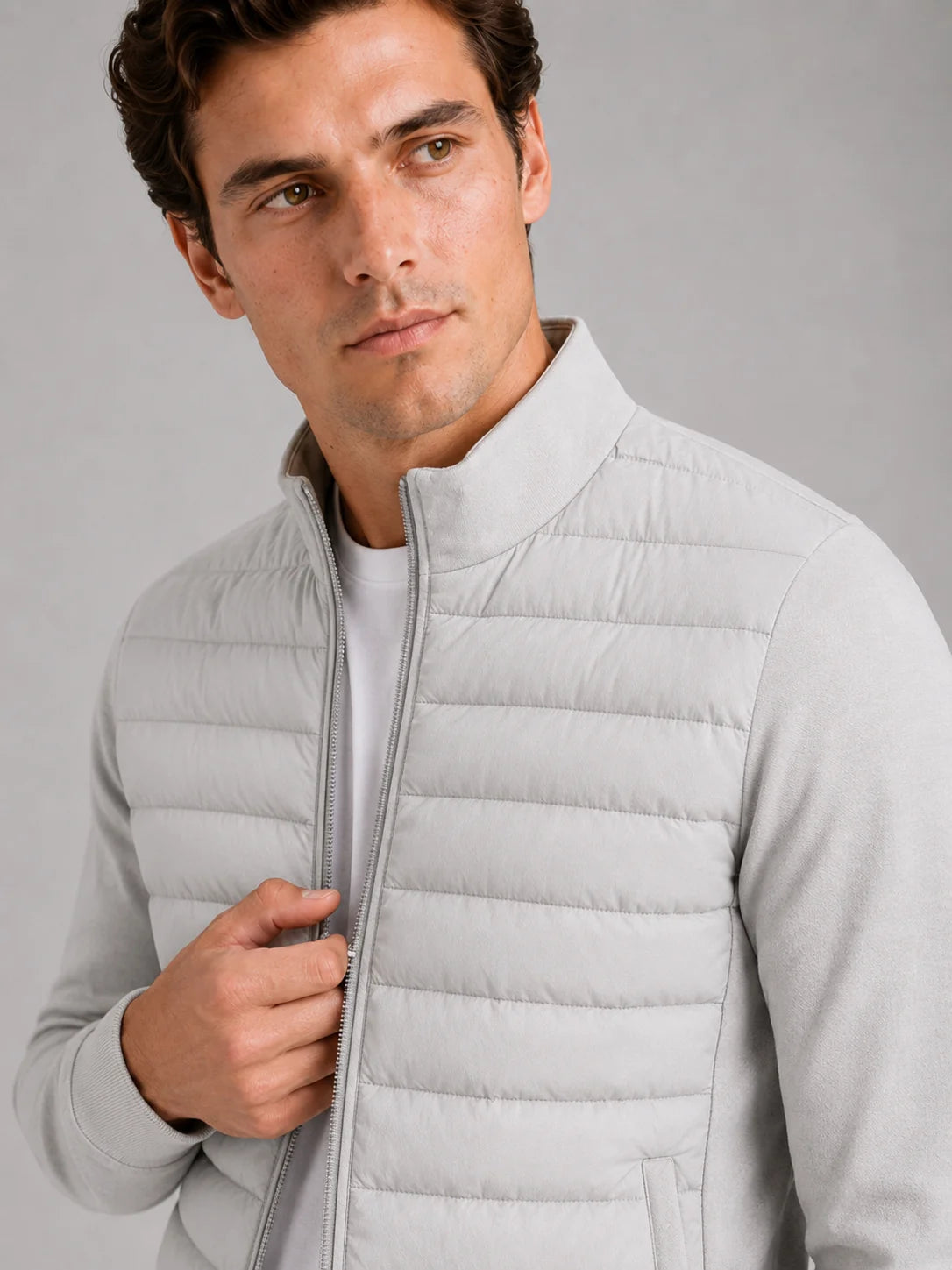 Men’s Down Jacket – Stand Collar Slim Fit Zip-Up Fall/Winter Coat