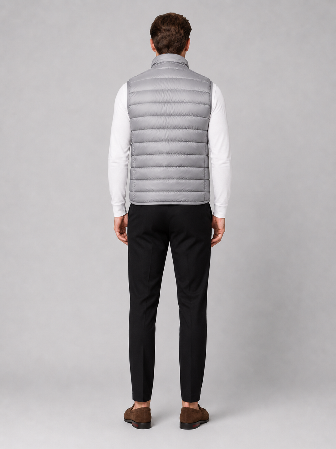 Men's ultralight puffer vest – Gray back view – Edward & Lawsen