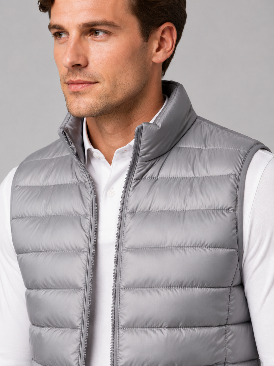 Men's ultralight puffer vest – Gray detail view – Edward & Lawsen