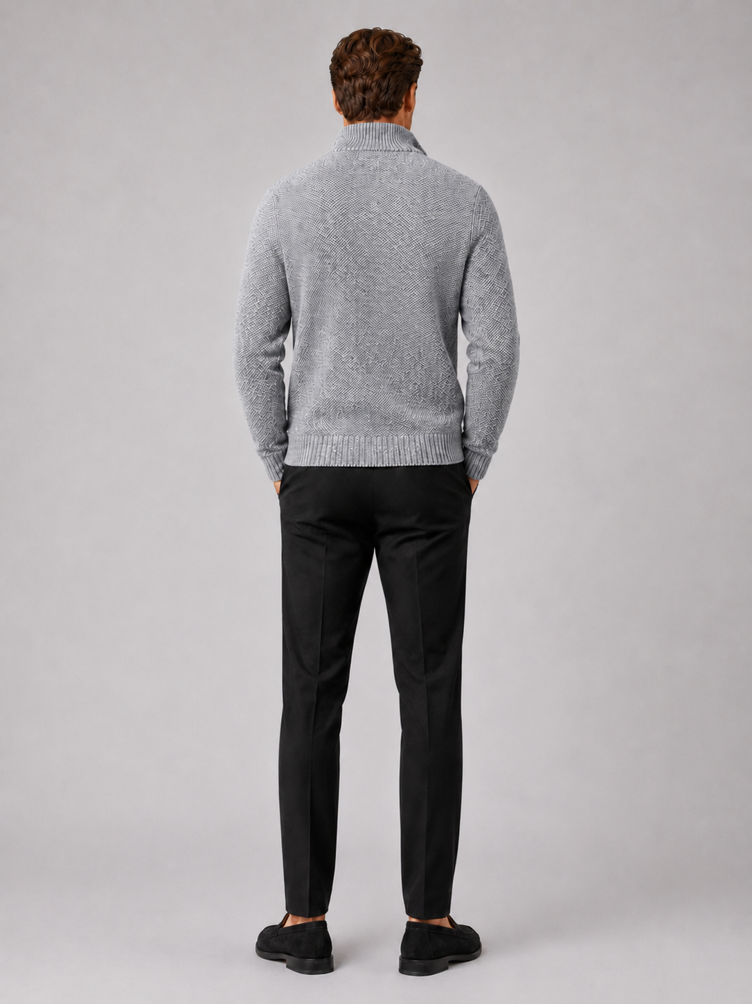 Men's fleece cardigan – Gray full view – Edward & Lawsen