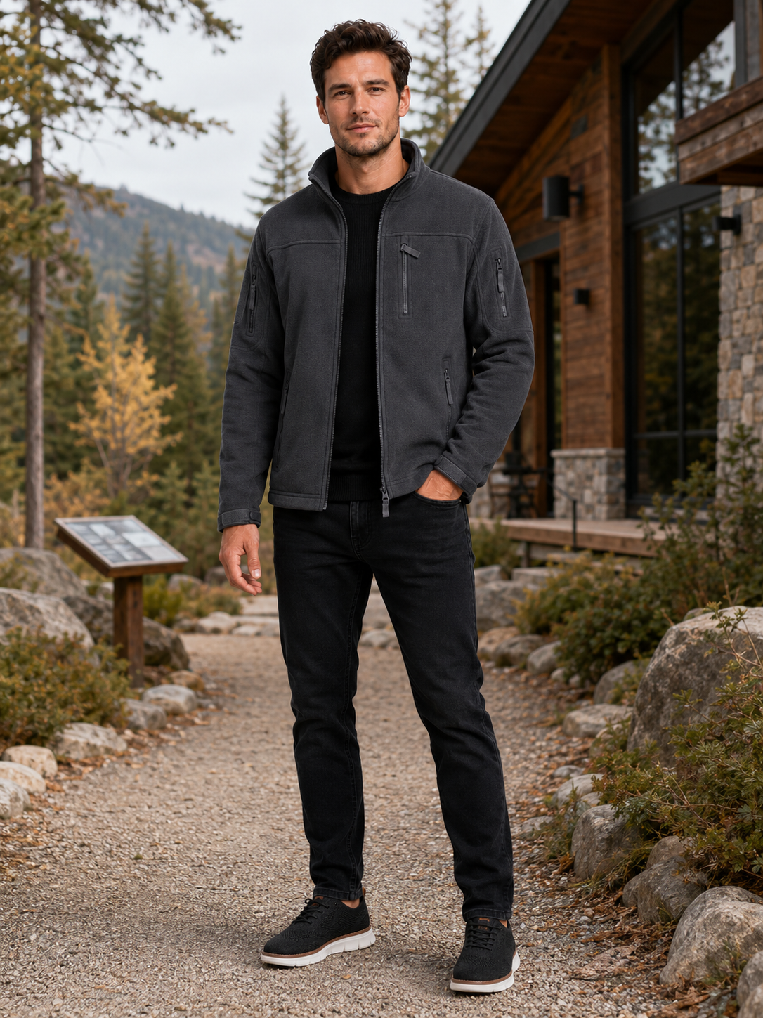 Men's fleece jacket – Gray lifestyle view – Edward & Lawsen
