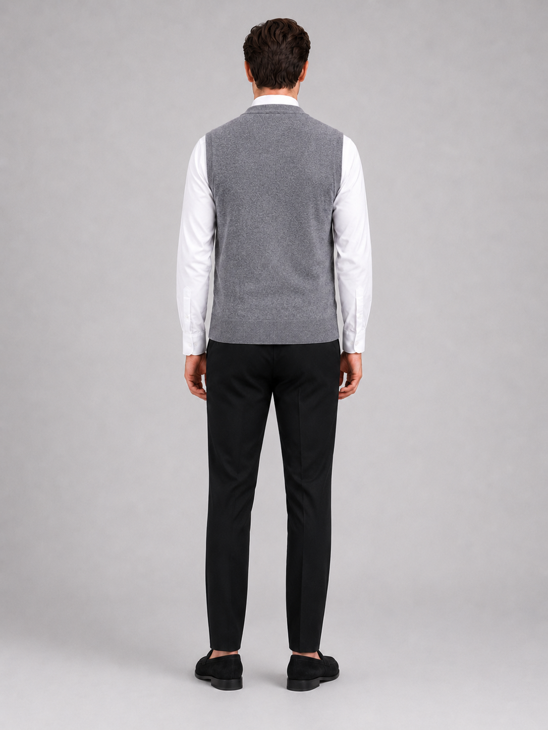 Men's fleece button-front vest – Gray back view – Edward & Lawsen