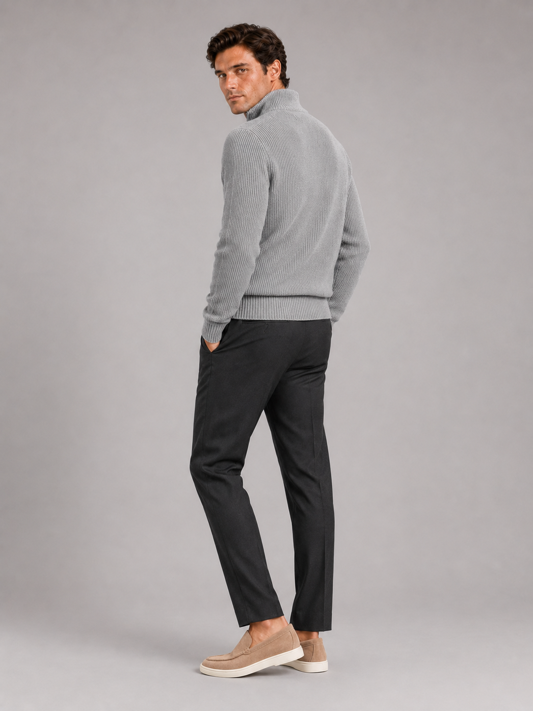 Men's half zip sweater – Gray back view – Edward & Lawsen