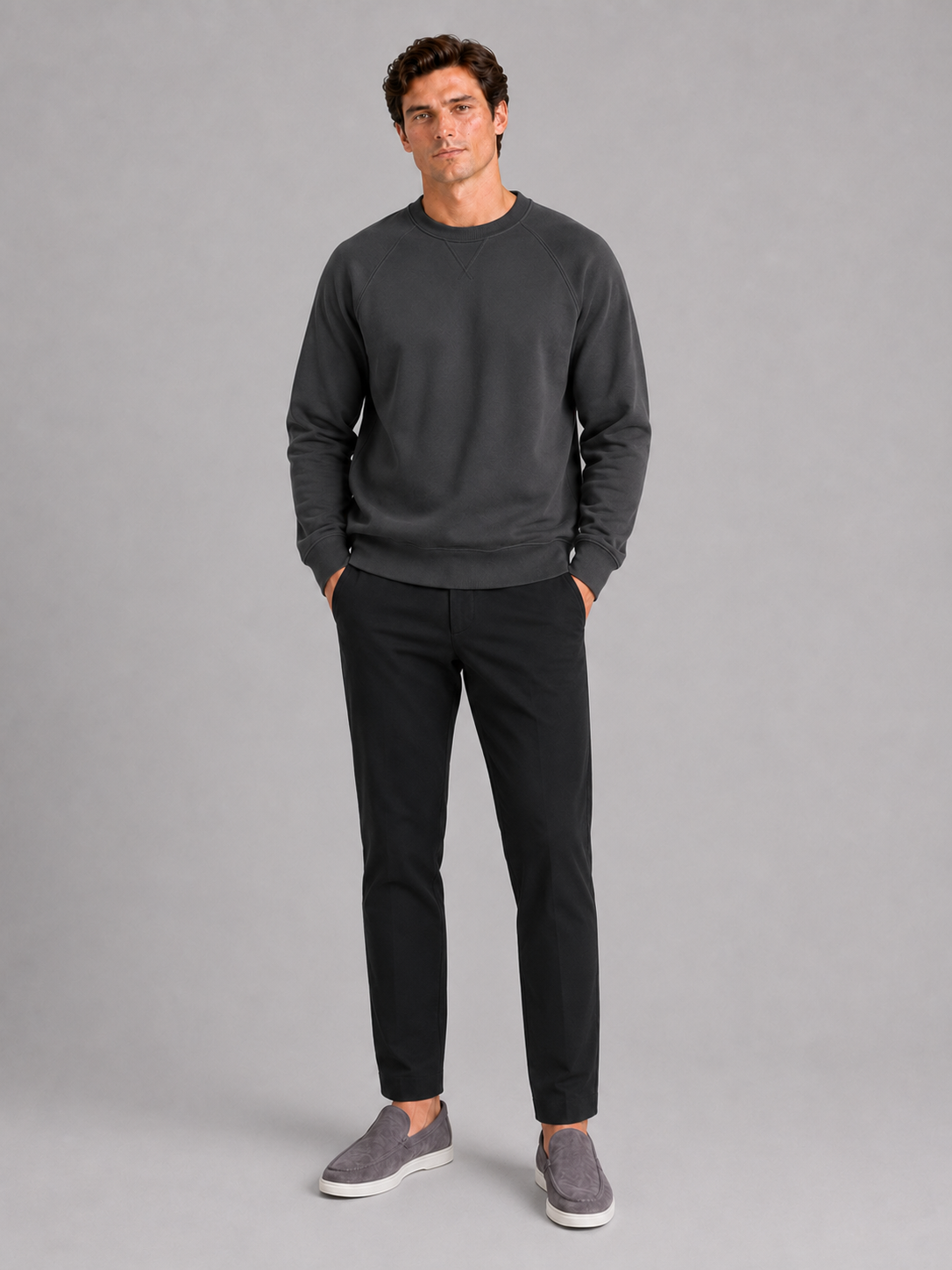 Men's heavyweight crewneck sweater – Gray full view – Edward & Lawsen