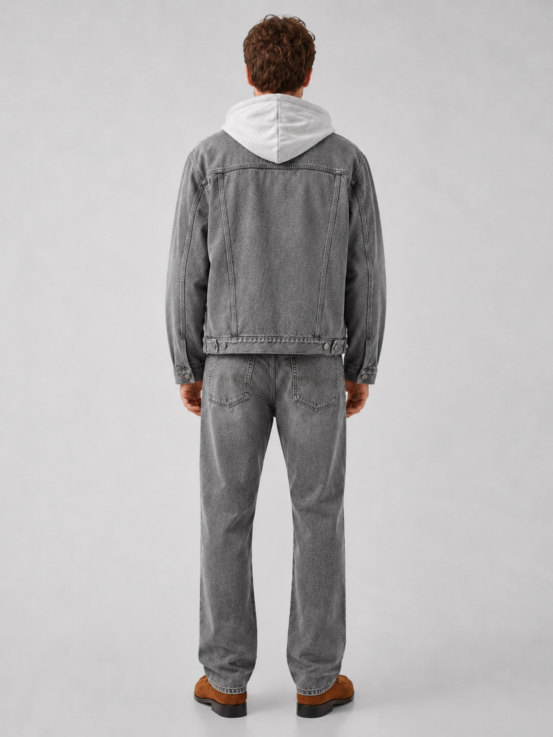 Men's hooded denim jacket – Gray back view – Edward & Lawsen
