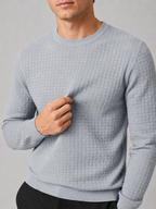 Men's jacquard crew neck sweater – Gray detail view – Edward & Lawsen