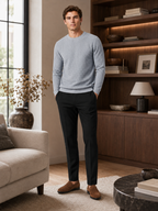 Men's jacquard crew neck sweater – Gray lifestyle view – Edward & Lawsen