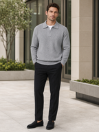 Men's Johnny collar sweater – Gray lifestyle view – Edward & Lawsen