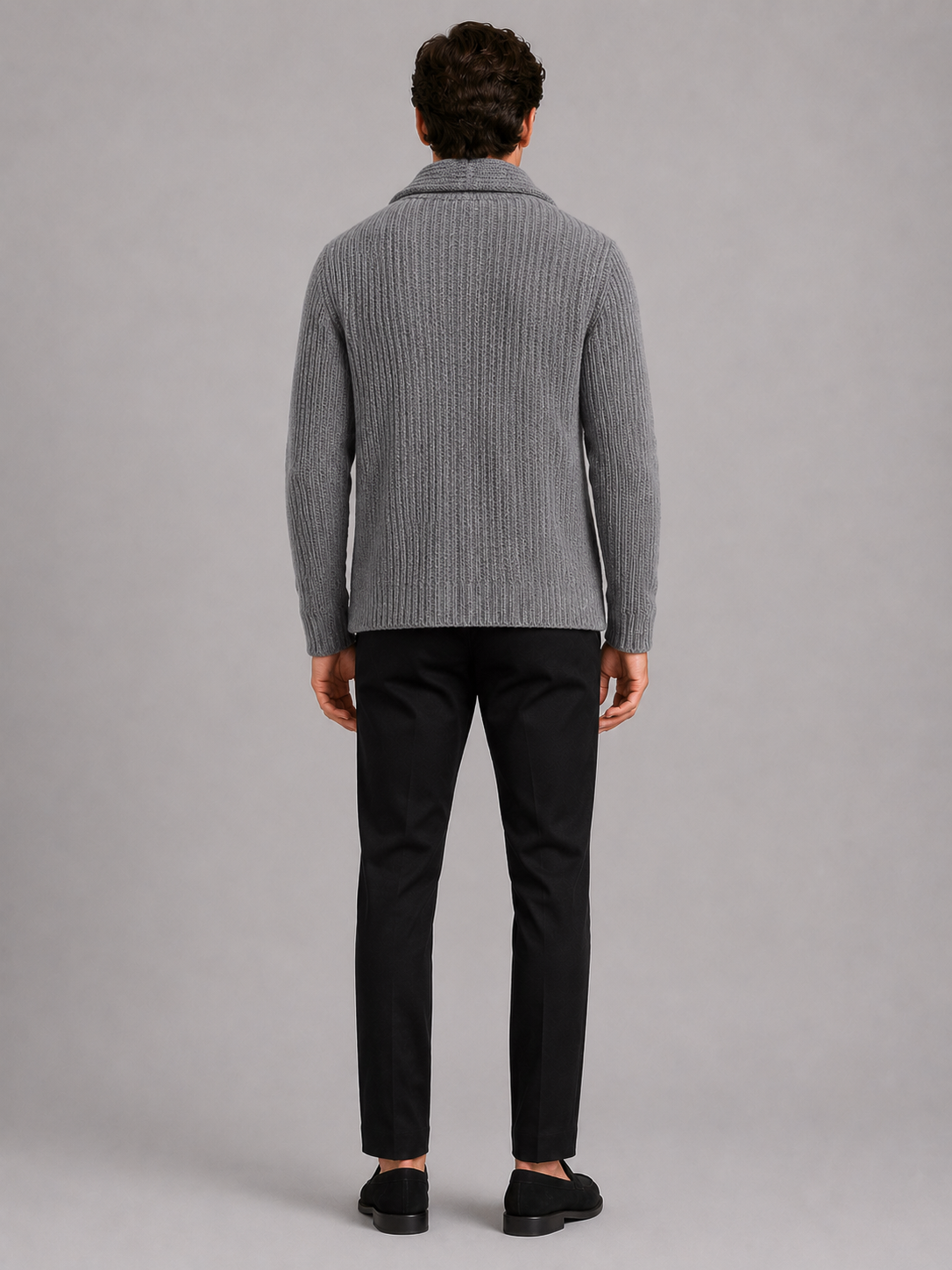 Men's knit cardigan – Gray back view – Edward & Lawsen