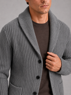 Men's knit cardigan – Gray detail view – Edward & Lawsen