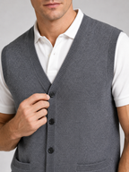 Men's knit sweater vest – Gray detail view – Edward & Lawsen