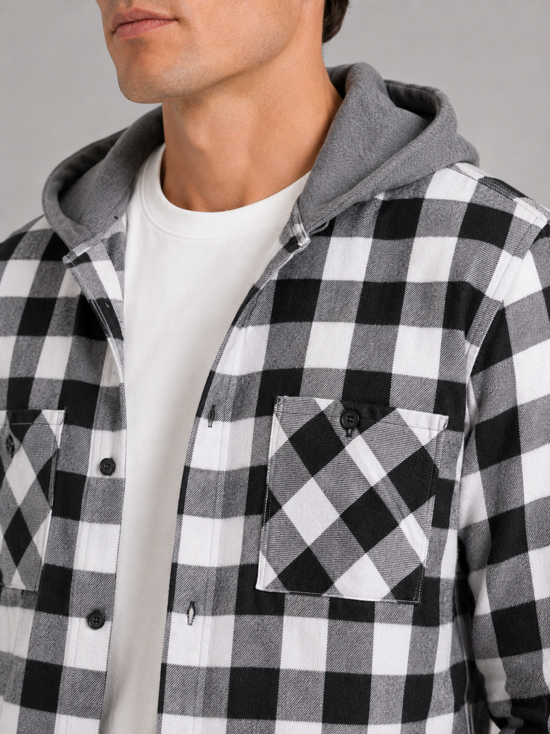 Men's plaid flannel jacket – Gray detail view – Edward & Lawsen