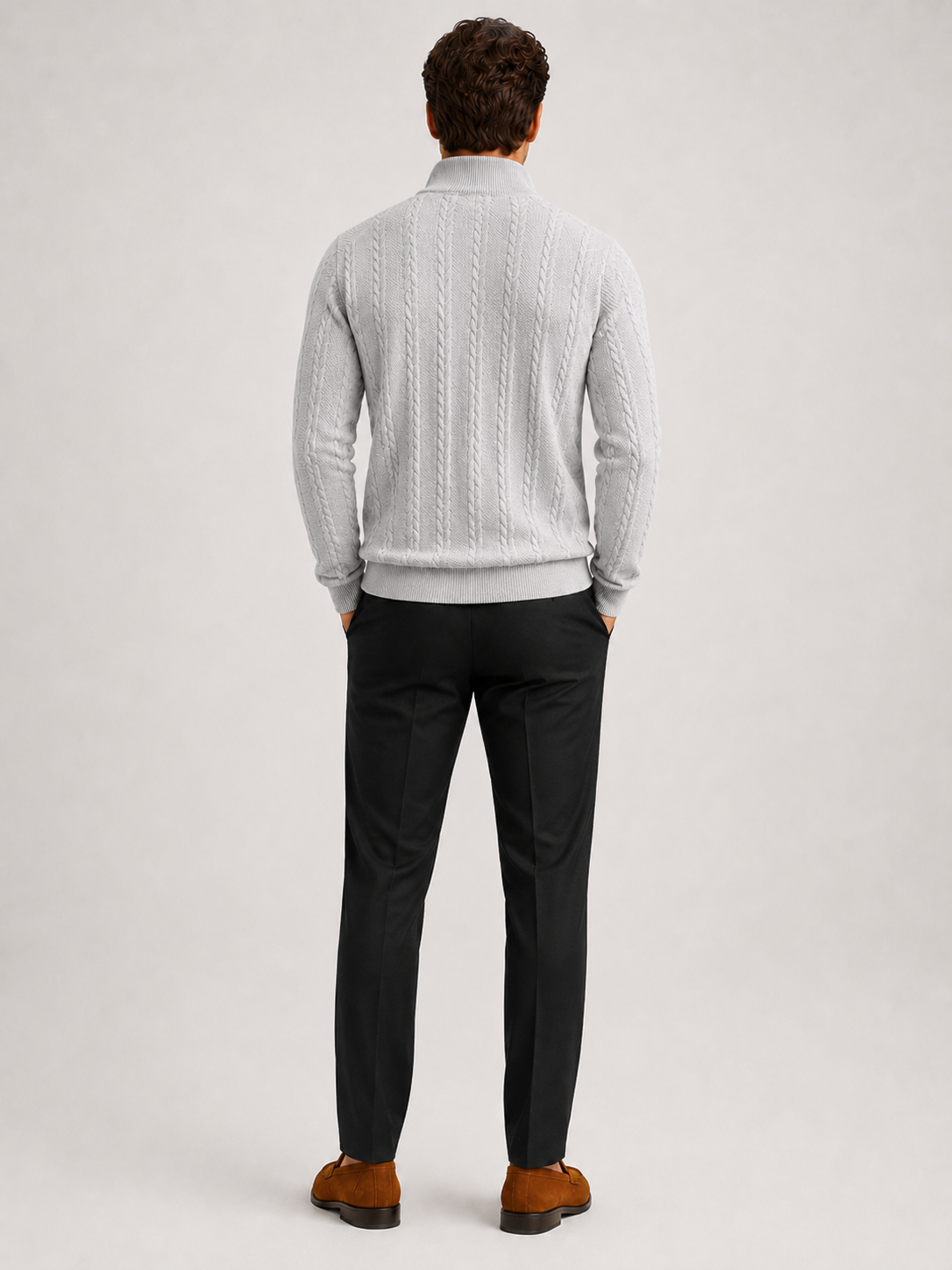Men's jacquard quarter-zip sweater – Gray back view – Edward & Lawsen