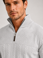 Men's jacquard quarter-zip sweater – Gray detail view – Edward & Lawsen
