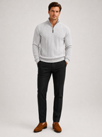Men's jacquard quarter-zip sweater – Gray full view – Edward & Lawsen