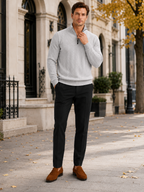 Men's jacquard quarter-zip sweater – Gray lifestyle view – Edward & Lawsen