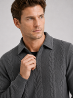 Men's quarter-zip turn-down collar sweater – Gray detail view – Edward & Lawsen