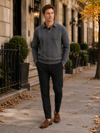 Men's quarter-zip turn-down collar sweater – Gray lifestyle view – Edward & Lawsen