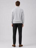 Men's loose fit stand collar quarter-zip sweater – Gray back view – Edward & Lawsen