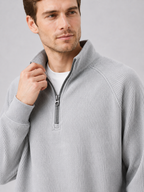 Men's loose fit stand collar quarter-zip sweater – Gray detail view – Edward & Lawsen