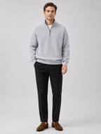 Men's loose fit stand collar quarter-zip sweater – Gray full view – Edward & Lawsen