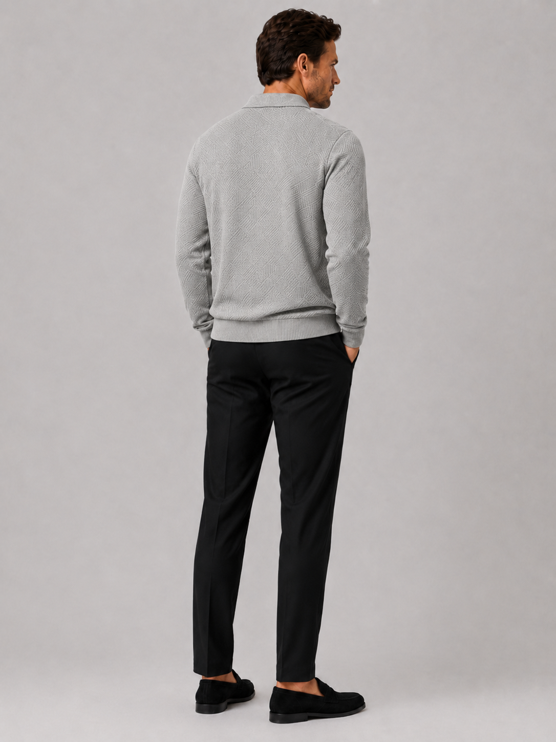 Men's quarter zip polo sweater – Gray back view – Edward & Lawsen