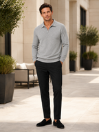 Men's quarter zip polo sweater – Gray lifestyle view – Edward & Lawsen