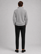 Men's ribbed stand collar quarter-zip sweater – Gray back view – Edward & Lawsen