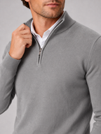 Men's quarter-zip mock neck sweater – Gray detail view – Edward & Lawsen