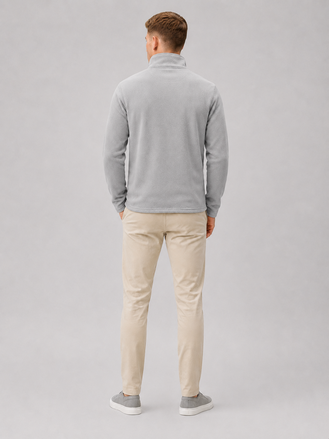 Men's fleece quarter-zip sweater – Gray back view – Edward & Lawsen