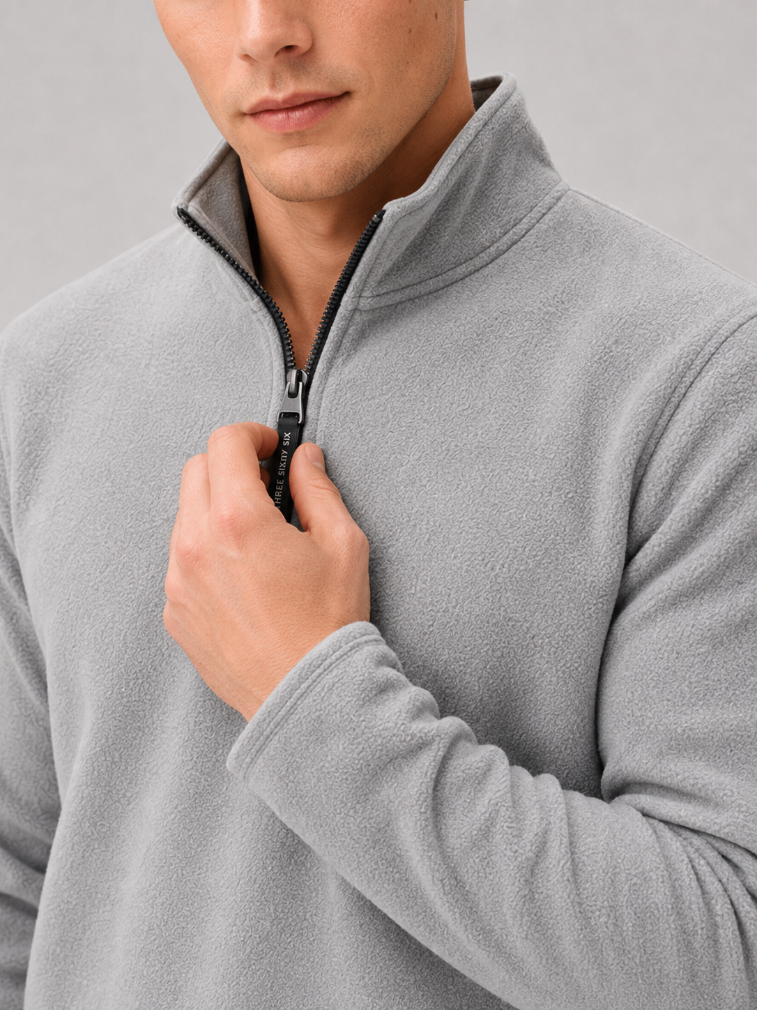 Men's fleece quarter-zip sweater – Gray detail view – Edward & Lawsen