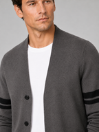 Men's striped color block cardigan – Gray detail view – Edward & Lawsen