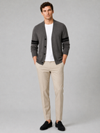 Men's striped color block cardigan – Gray full view – Edward & Lawsen
