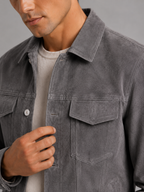 Men's suede fall jacket – Gray detail view – Edward & Lawsen
