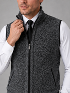 Men's full zip stand collar vest – Gray detail view – Edward & Lawsen