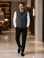 Men's full zip stand collar vest – Gray lifestyle view – Edward & Lawsen