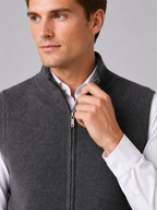 Men's full zip mock neck vest – Gray detail view – Edward & Lawsen