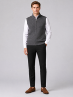 Men's full zip mock neck vest – Gray full view – Edward & Lawsen