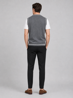 Men's patchwork sweater vest – Gray back view – Edward & Lawsen