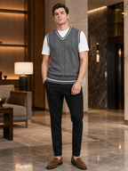 Men's patchwork sweater vest – Gray lifestyle view – Edward & Lawsen