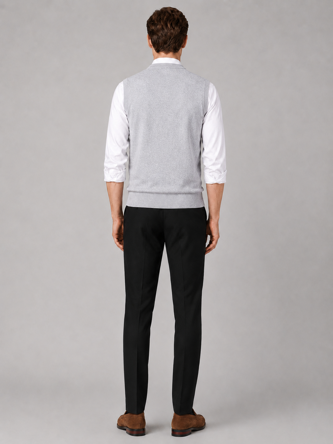 Men's solid color sweater vest – Gray back view – Edward & Lawsen