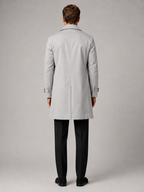 Men's windproof knee-length trench coat – Gray back view – Edward & Lawsen